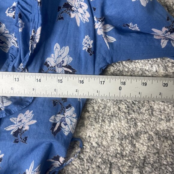 Free People Shirt Womens Small Blue Floral Long Sleeve Ruffle Wrap Boho Cotton - Picture 3 of 7